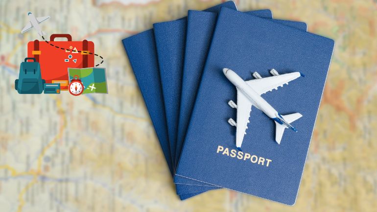 Types of the UAE Visa for Engineers; blue passport & airplain