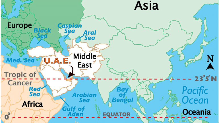 UAE in Atlas map