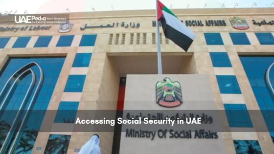 UAE Ministry of Social Affairs building with flag