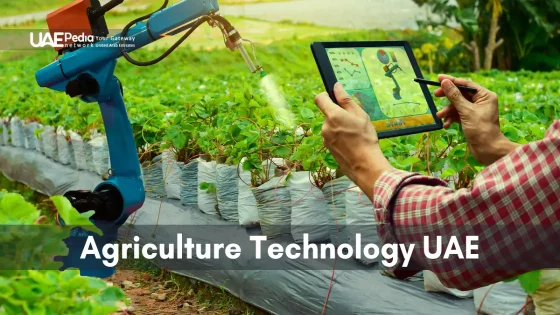 Robotic arm and tablet showcasing advanced farming in UAE agriculture.