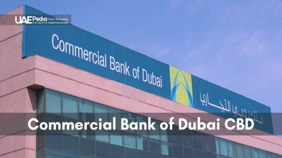 Exterior of Commercial Bank of Dubai headquarters with clear branding.