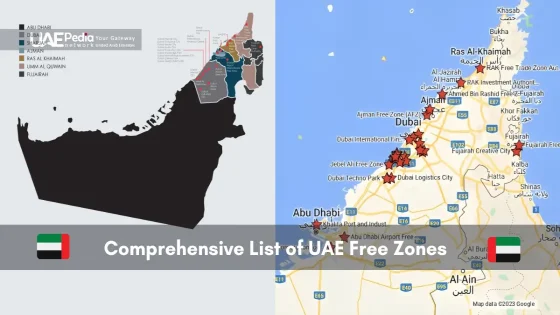 Map showcasing UAE Free Zones across emirates