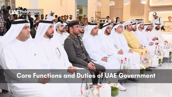 Group of UAE government and military leaders in a formal gathering reviewing key duties and roles