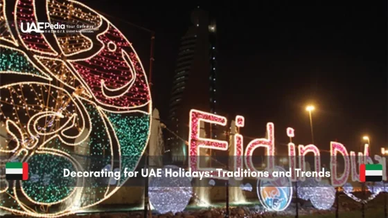 Festive lights with Arabic script and "Eid in Dubai" sign