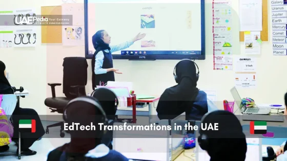 UAE classroom scene with teacher using digital smart board