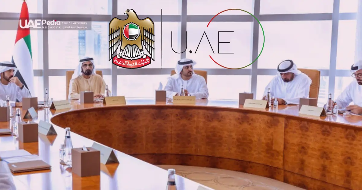 UAE government officials in a strategic meeting with the country's flag in view.