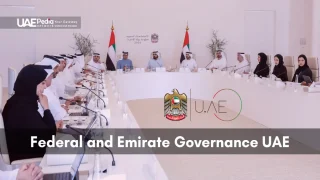 A government meeting on Federal and Emirate Governance in the UAE, showcasing key officials.