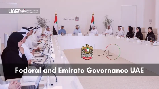 A government meeting on Federal and Emirate Governance in the UAE, showcasing key officials.