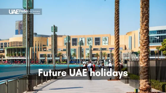 A vibrant UAE street with palm trees and modern architecture, ideal for future holidays.