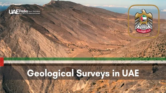 Mountainous terrain representing UAE's geological survey findings.