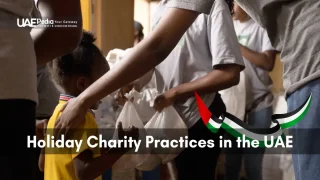 Volunteers distributing charity packages to children, showcasing holiday generosity.
