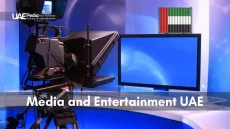 TV studio with camera and screen highlighting UAE media and entertainment sector.