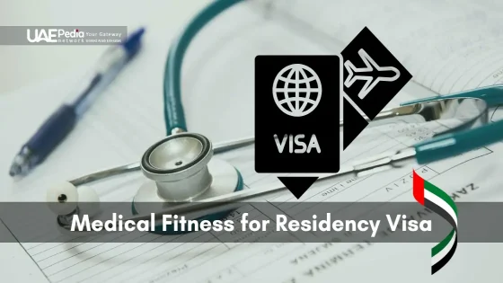 Stethoscope and medical form with visa icon overlay illustrating residency health check.