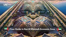 Aerial view of Ras Al Khaimah Economic Zone buildings and coastline