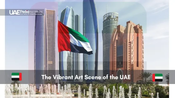 Modern architecture and UAE flag in Abu Dhabi's art district