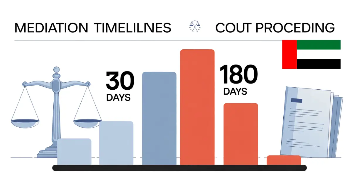 Infographic comparing 30-day mediation to 180-day court case timelines.