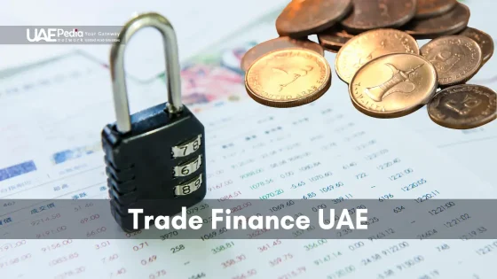 UAE coins and a lock symbolizing trade finance security and operations.