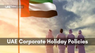 People in traditional dress gazing at the UAE flag during a sunset in the UAE.