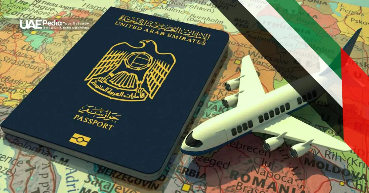 UAE passport and plane highlighting the flexibility of multi-entry tourist visas.