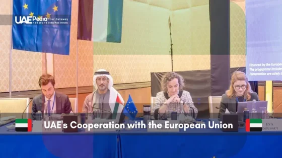UAE and EU representatives sitting at a formal discussion panel