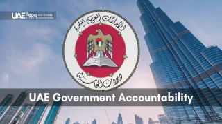 UAE government skyscraper with the UAE Accountability Authority logo displayed.