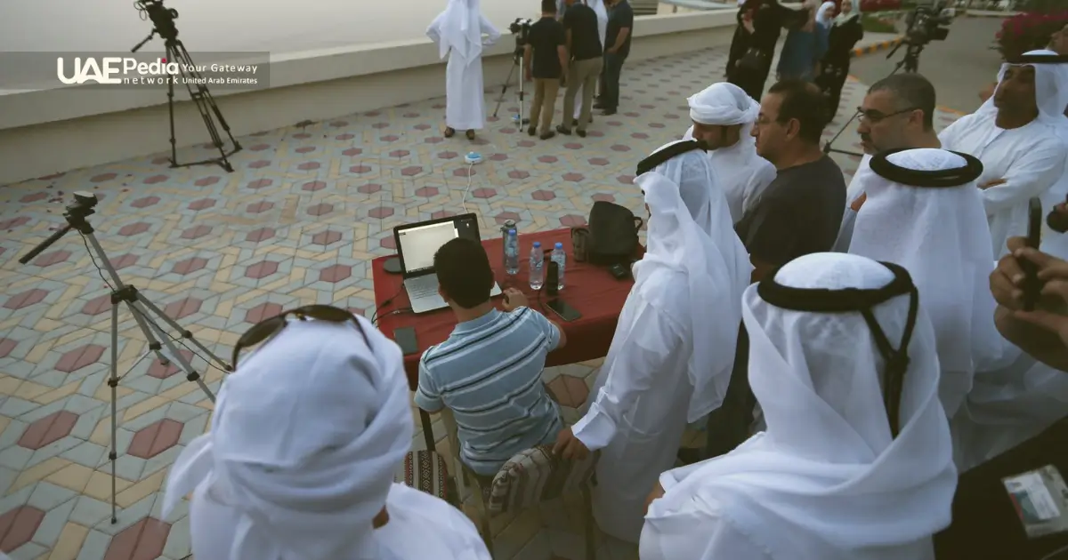 UAE Moon Sighting Committee members using cameras and technology to spot the moon.