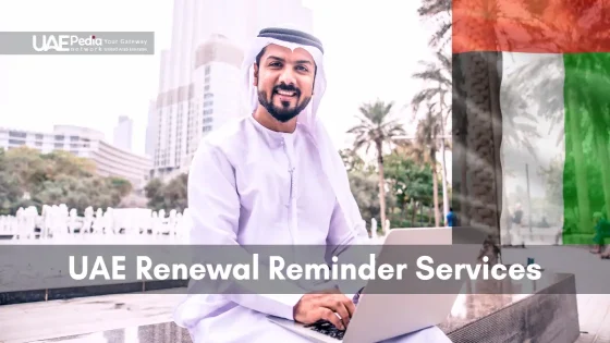 Emirati man with a laptop, emphasizing efficient UAE renewal reminder services for residents.