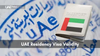 Close-up of a white passport cover adorned with the UAE flag over a blurred UAE entry stamp.