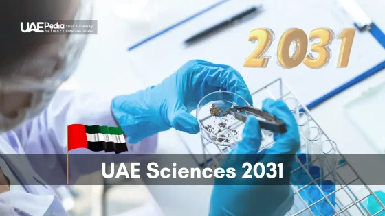 A scientist in a lab working on research under the UAE Sciences 2031 plan.