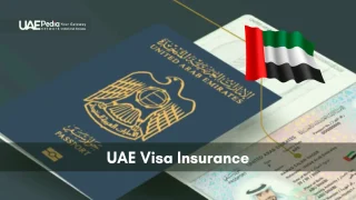United Arab Emirates passport on top of visa papers, highlighted by a floating UAE flag icon.