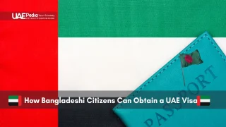 Bangladeshi passport on UAE national flag