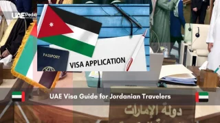 Jordanian flag next to UAE visa application and passport