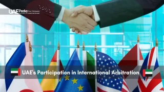 Handshake with international flags representing UAE arbitration