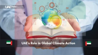 Open book with globe and climate-related icons