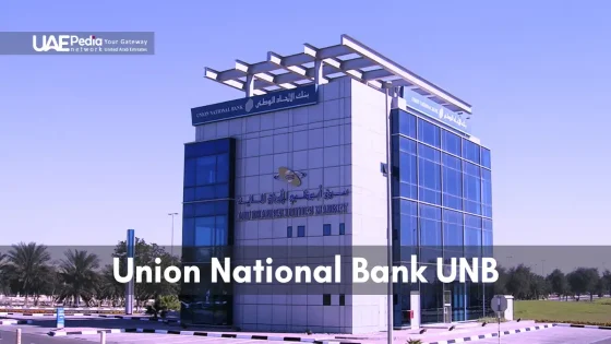 Union National Bank building featuring sleek glass exterior in Abu Dhabi.