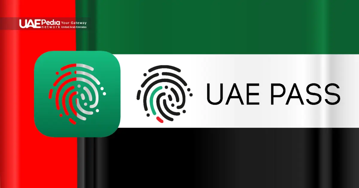 UAE Pass logo with a fingerprint symbol, showcasing digital identity verification in the UAE.