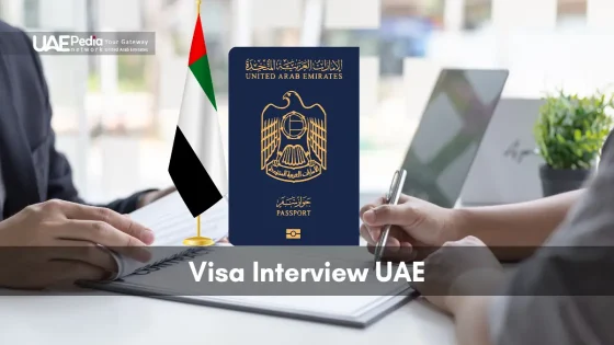 United Arab Emirates passport displayed between two people consulting paperwork at a desk.