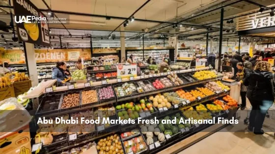 Shoppers browsing fresh produce in an Abu Dhabi food market