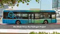 Hydrogen-powered bus in Abu Dhabi with eco-friendly branding