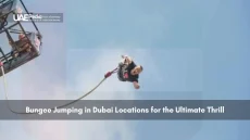 Person mid-air during a bungee jump in Dubai