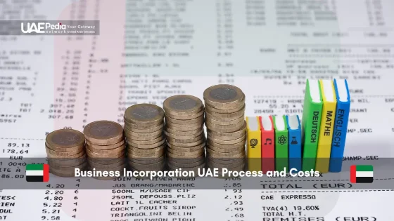 Stacks of coins and mini books showing UAE business setup theme