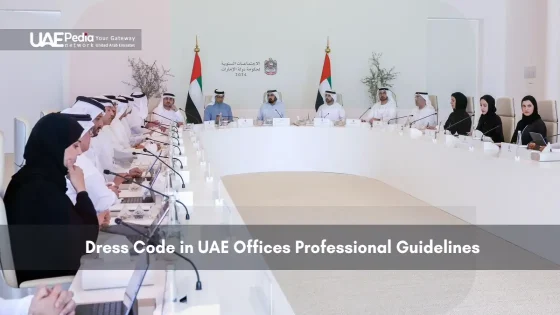 A formal meeting in a UAE office with professionals.