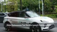 Self-driving taxi with sensors on Dubai street