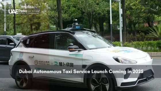 Self-driving taxi with sensors on Dubai street