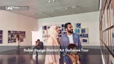Family viewing art at Dubai Design District gallery