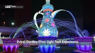 Illuminated traditional kettle structure at Dubai Garden Glow