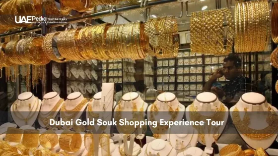 Display of gold jewelry in Dubai's famous Gold Souk market