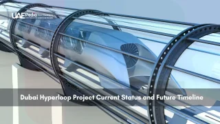 A futuristic Hyperloop train inside a transparent tube representing Dubai's project.