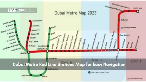 map of Dubai Metro red and green lines