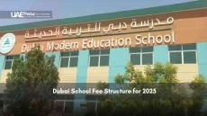 Exterior of Dubai Modern Education School building with clear signage